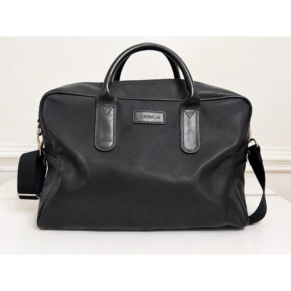Circa Made in Italy Black Leather Trim Canvas Satchel Bag Shoulder Strap
